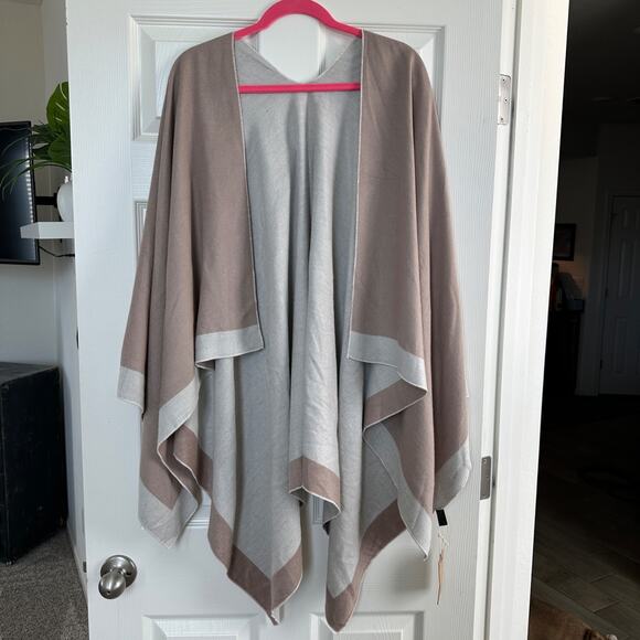 Melifluos Accessories - mellifluous ruana cape beige cream viscose wrap scarf sweater poncho open front